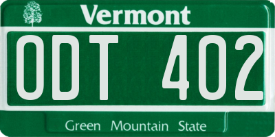 VT license plate ODT402