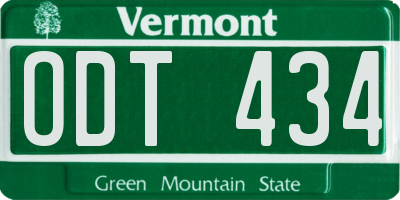 VT license plate ODT434