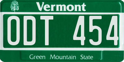 VT license plate ODT454