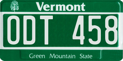 VT license plate ODT458