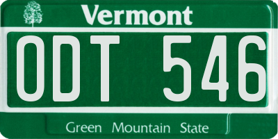 VT license plate ODT546