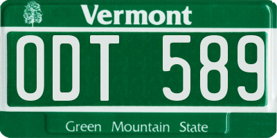 VT license plate ODT589