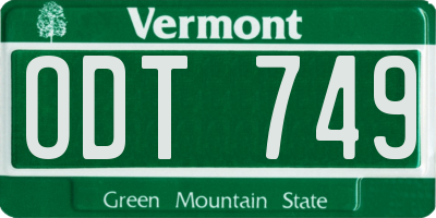 VT license plate ODT749