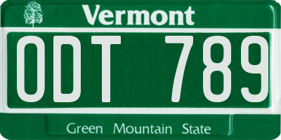 VT license plate ODT789