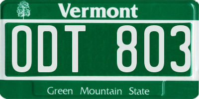 VT license plate ODT803