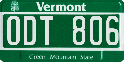 VT license plate ODT806