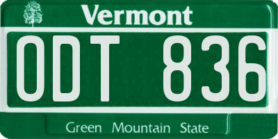 VT license plate ODT836