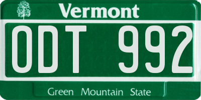 VT license plate ODT992