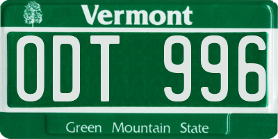 VT license plate ODT996