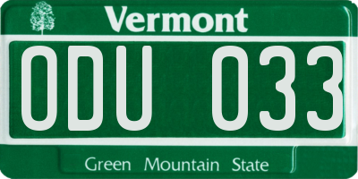 VT license plate ODU033