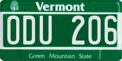 VT license plate ODU206