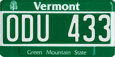 VT license plate ODU433