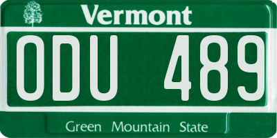 VT license plate ODU489