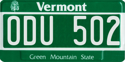 VT license plate ODU502