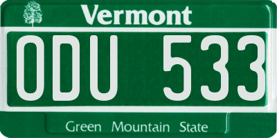 VT license plate ODU533