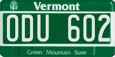 VT license plate ODU602