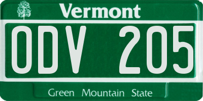 VT license plate ODV205
