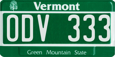 VT license plate ODV333