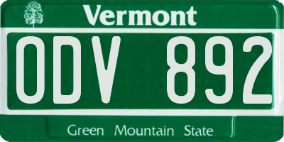VT license plate ODV892