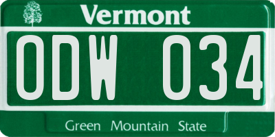 VT license plate ODW034