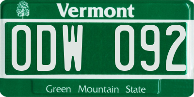 VT license plate ODW092