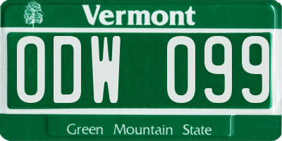VT license plate ODW099
