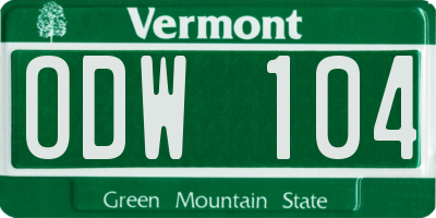VT license plate ODW104