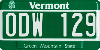 VT license plate ODW129