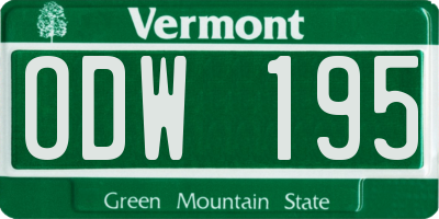 VT license plate ODW195