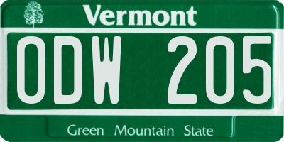 VT license plate ODW205