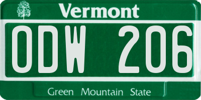 VT license plate ODW206