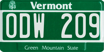 VT license plate ODW209