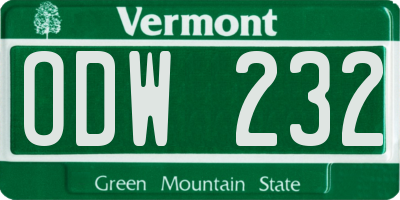 VT license plate ODW232