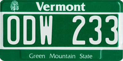 VT license plate ODW233