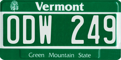 VT license plate ODW249