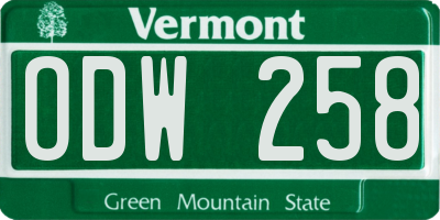 VT license plate ODW258