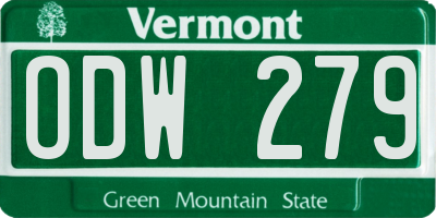 VT license plate ODW279
