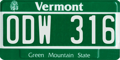 VT license plate ODW316