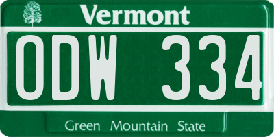 VT license plate ODW334
