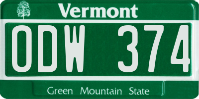 VT license plate ODW374