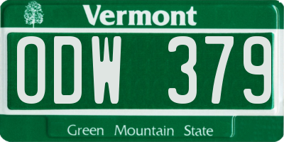 VT license plate ODW379