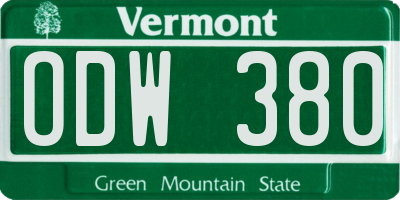 VT license plate ODW380
