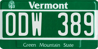 VT license plate ODW389
