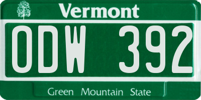 VT license plate ODW392