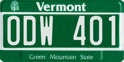 VT license plate ODW401