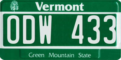 VT license plate ODW433
