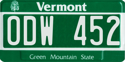 VT license plate ODW452