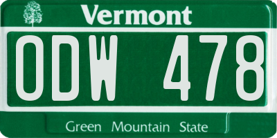 VT license plate ODW478