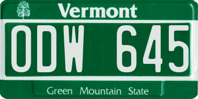 VT license plate ODW645