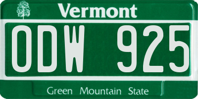VT license plate ODW925